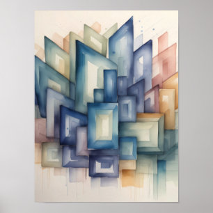 Waterverfschilderij Abstract Modern Geometrisch 1: Poster