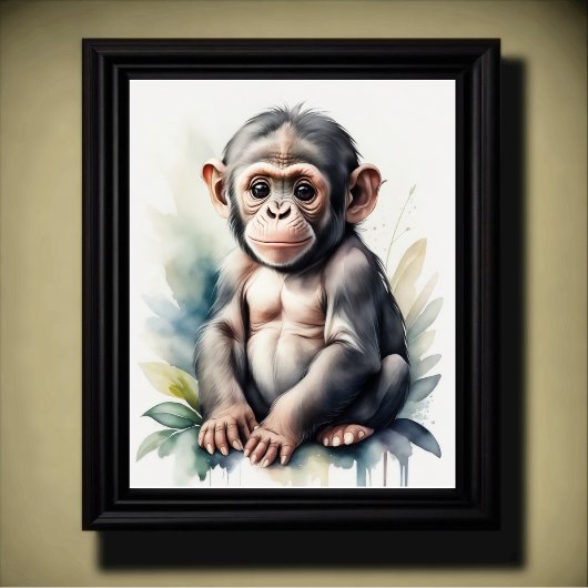 Waterverfschilderij Baby Chimpansee Kledingkamer 5 Poster