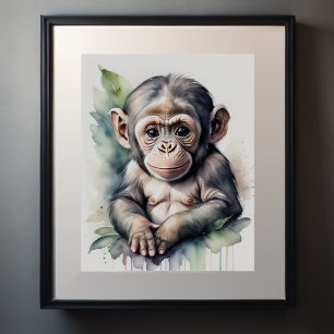 Waterverfschilderij Baby Chimpansee Nursery 5:4 Poster