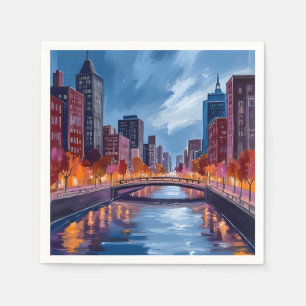 Waterverfschilderij Stad Nachten Servet