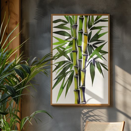Waterverfschilderij van bamboe poster