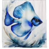 Waterverfschilderij van blauwe vis douchegordijn (Voorkant)