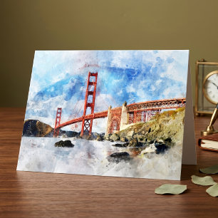 Waterverfschilderij van de Golden Gate Bridge in S Bedankkaart