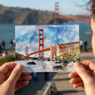 Waterverfschilderij van de Golden Gate Bridge in S Briefkaart