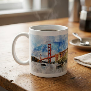 Waterverfschilderij van de Golden Gate Bridge in S Koffiemok