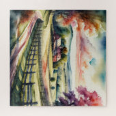 Waterverfschilderij van een landelijk landschap legpuzzel (Horizontaal)