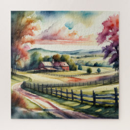 Waterverfschilderij van een landelijk landschap legpuzzel