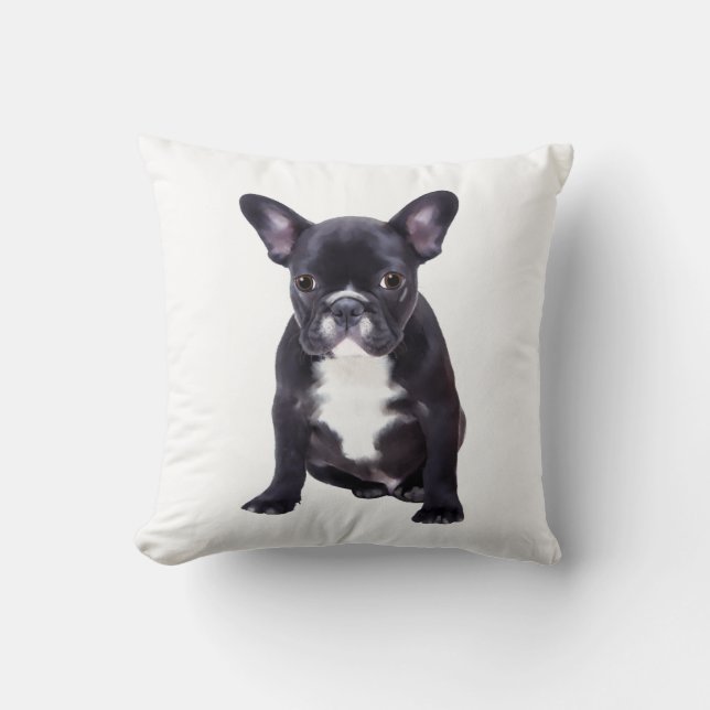Waterverfschilderij van Franse Bulldog Kussen (Voorkant)