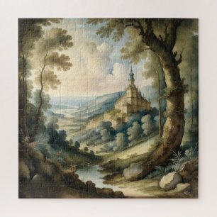 Waterverfschilderij van landschap in antieke stijl legpuzzel