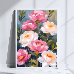 Waterverfschilderij van roze pioenrozenboeket poster