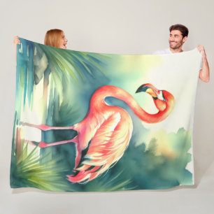 Waterverfschildering Flamingo Fleece Deken