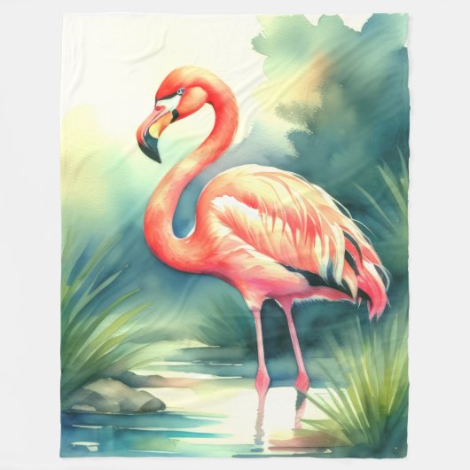 Waterverfschildering Flamingo Fleece Deken (Voorkant)