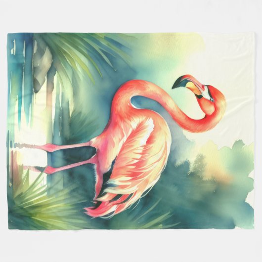 Waterverfschildering Flamingo Fleece Deken (Voorkant (Horizontaal))
