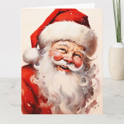 Waterverfschildering kerstman kaart (Voorkant)