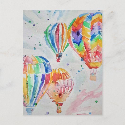 Waterverfschildering Postkaarten Hete Luchtballon (Voorkant)
