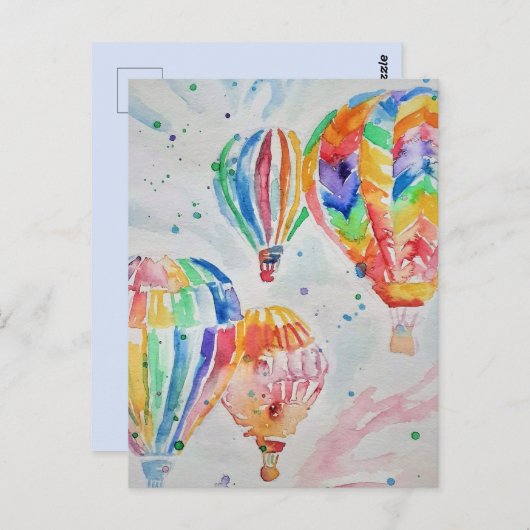 Waterverfschildering Postkaarten met hete luchtbal (Voorkant / Achterkant)