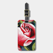 Waterverfschilderkunst roze roosknop bloem bagagelabel (Voorkant verticaal)