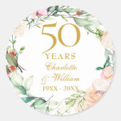 Waterverfslinger Rozen 50ste Verjaardag Ronde Sticker (Voorkant)