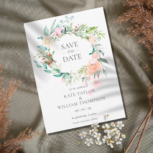 Waterverfslinger van wilde rozen Save the Date kaa