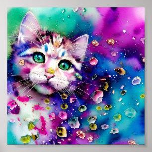 Waterverfspat Kitty Poster