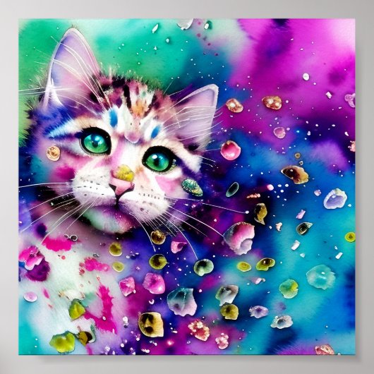 Waterverfspat Kitty Poster (Voorkant)