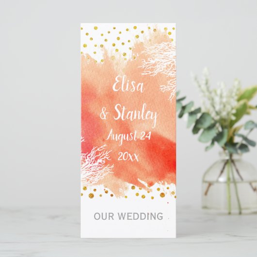 Waterverfspat, koraalrif huwelijksprogramma programmakaart (Staand voorkant)