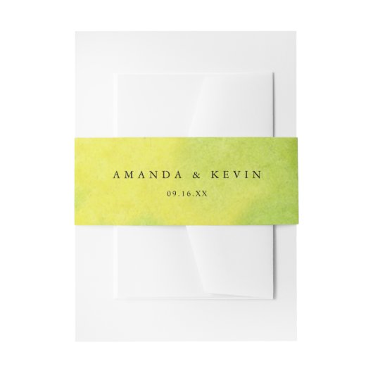 Waterverfspatten Bruiloft Citroen Geel Lime Groen Uitnodigingen Wikkel (Voorkant Voorbeeld)