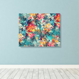 Waterverfspatten en inkt bloemmotief canvas afdruk