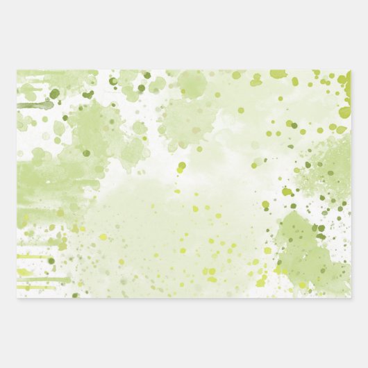 Waterverfspatten Groen en Salie Inpakpapier Vel (Voorkant 3)