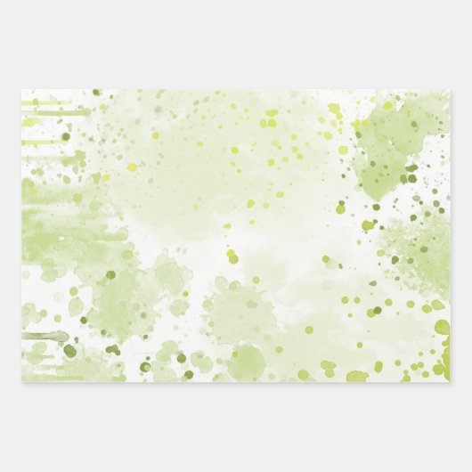 Waterverfspatten Groen en Salie Inpakpapier Vel (Voorkant 2)