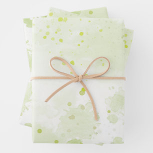 Waterverfspatten Groen en Salie Inpakpapier Vel