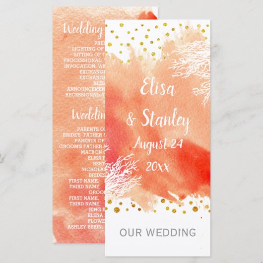 Waterverfspatten, koraalrif-huwelijksprogramma programmakaart (Voorkant / Achterkant)