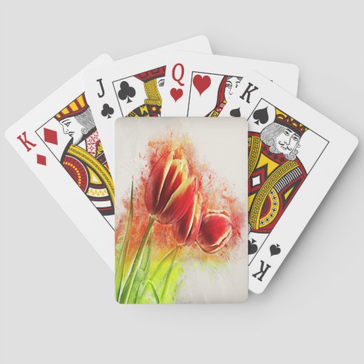 Waterverfspatten Rode Gele Tulpen Bloemig Pokerkaarten (Achterkant)