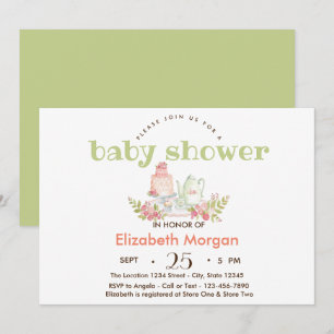 Waterverfteekanne Bloemen Baby Shower Kaart