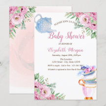 Waterverfteekanne Theekopje Bloemige Baby Shower