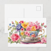 Waterverfteekop met mooie bloemen briefkaart (Voorkant / Achterkant)