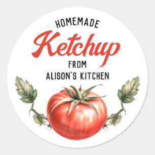 Waterverftekening tomatenketchup bliklabel tomaat ronde sticker