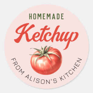 Waterverftekening tomatenketchup bliklabel tomaat ronde sticker