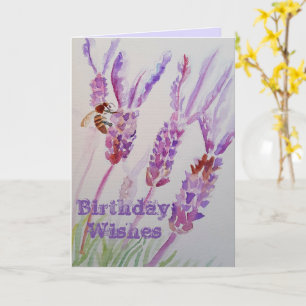 Waterverftekenkaart met lavendelbloem en bij kaart