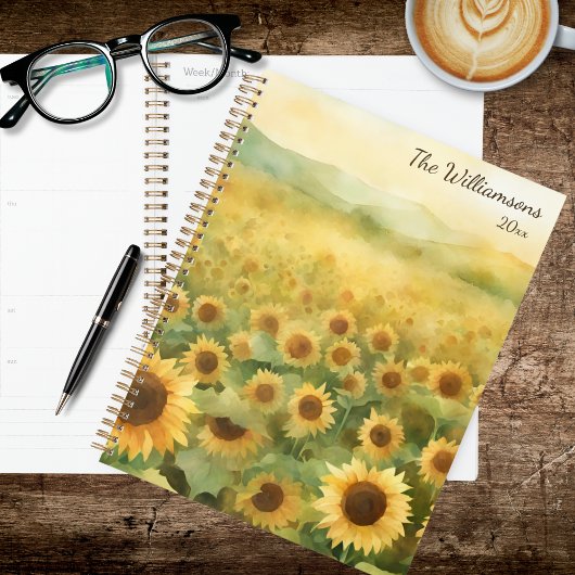 Waterverfveld van zonnebloemen planner