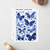 Waterverfvlinder Blauw Gepersonaliseerd Notitiekaartje (Voorkant / Achterkant in situ)