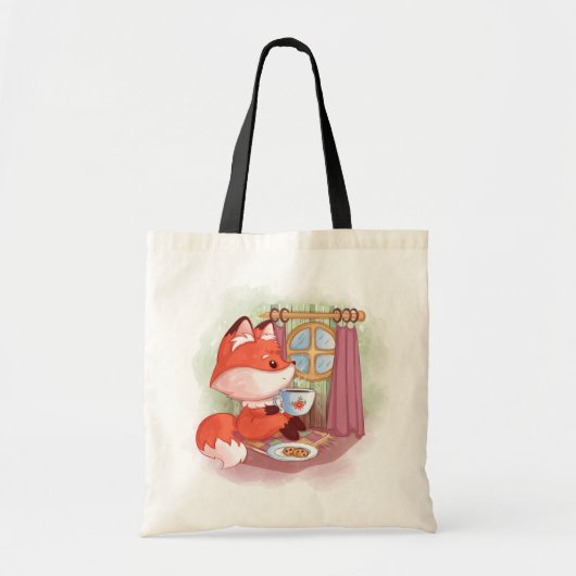 Waterverfvos die thee en biscuitjes drinkt tote bag (Voorkant)