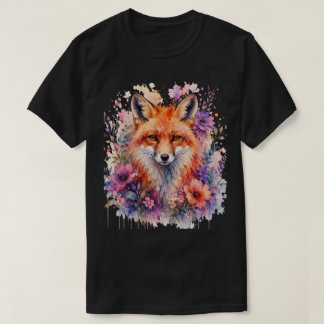Waterverfvos met bloemrijk natuurkunstontwerp Cute T-shirt