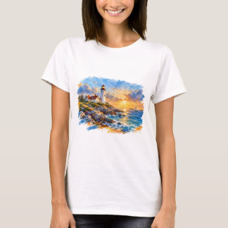 Waterverfvuurtoren bij zonsondergang Kustkunst T-shirt