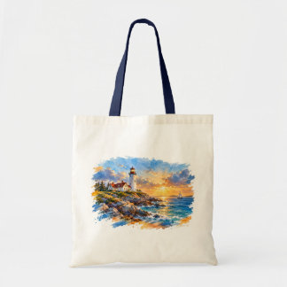 Waterverfvuurtoren bij zonsondergang – Kustlandsch Tote Bag