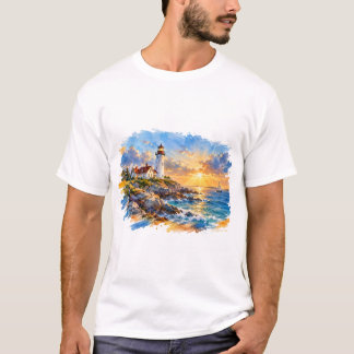 Waterverfvuurtoren bij zonsondergang Kustlandschap T-shirt