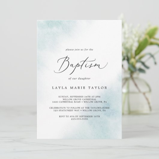 Waterverfwas | Blauwe Doop Kaart (Staand voorkant)