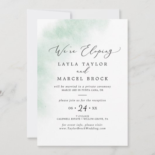 Waterverfwas | Groene Elopement Ontvangst Kaart (Voorkant)