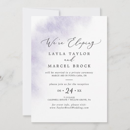 Waterverfwas | Paarse Elopement Ontvangst Kaart (Voorkant)