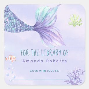 Waterverlap zeemeerminstaart - babyshower-boekplaa vierkante sticker